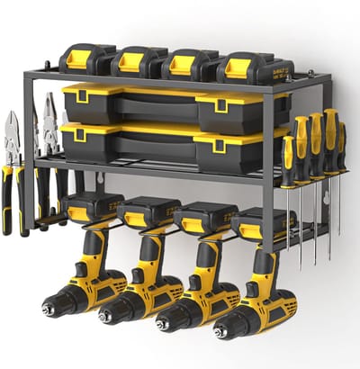 Unyqoos ® Gereedschapsorganizer voor Wandmontage met Meerdere Niveaus en Boorhouders voor Werkplaats Opbergruimte
