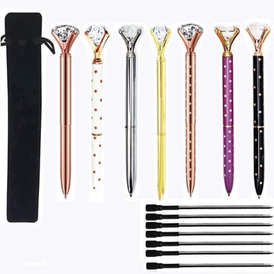 Set van 7 Diamant Balpennen met 7 Extra Navullingen en Zwarte Fluwelen Tassen, Luxe Kristal Pen, Perfecte Bling Pen voor Vrouwen, Kinderen en Geschenken.