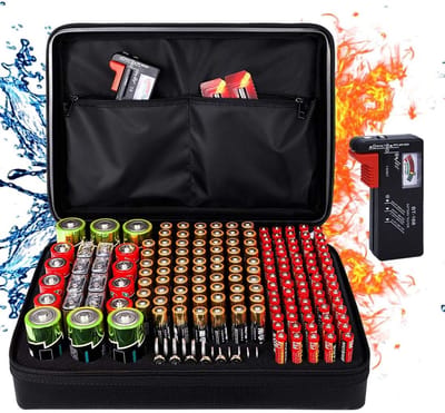 Batterij Opbergdoos - Veilige Batterijhouder - Batterijen Organiseren - Brandwerend Waterdicht - 32x22x10 Cm - Zwart