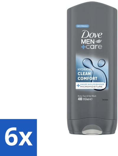 Dove - Douchegel - Men+ Care Clean Comfort - Comfort en verzorging - 400 ml - Voordeelverpakking - 6 stuks