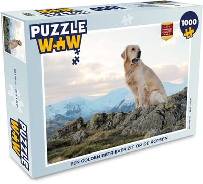 Puzzel Een golden retriever zit op de rotsen - Legpuzzel - Puzzel 1000 stukjes volwassenen