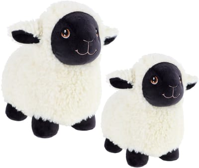 Keel Toys 2x schapen knuffels - pluche schaap/lammetje knuffeldier - wit/zwart - lopend - 18 en 25 cm
