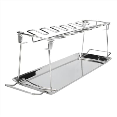 Roestvrijstalen Opvouwbare BBQ Kippenpoot Gegrilde Rek Rooster met Druippan Barbecue Accessoire white