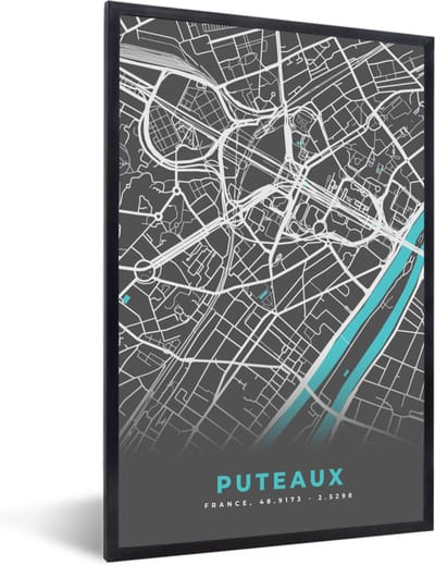 Fotolijst incl. Poster - Puteaux - Stadskaart - Kaart - Plattegrond - Frankrijk - 40x60 cm - Posterlijst