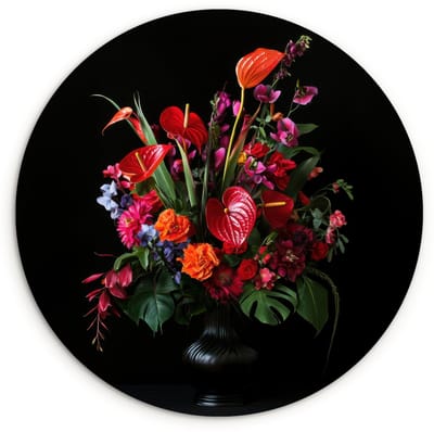 WallCircle® Wandcirkel 120x120 cm - Muurcirkel Bloemen - Boeket - Sierlijk - Muurdecoratie woonkamer - Wanddecoratie slaapkamer - Kamer decoratie accessoires - Ronde schilderijen XXL