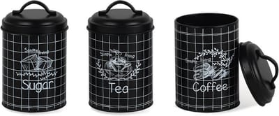 Maestro - Set van 3 Opbergblikken voor: Suiker Koffie Thee | Voedselcontainer - 3x Ø11,8 x 18,8cm Zwart