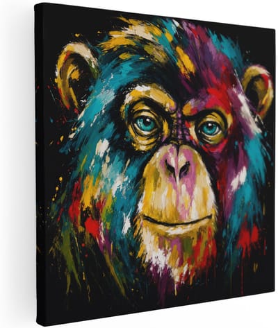 Artaza Canvas Schilderij Kleurrijke Aap - Graffiti - Streetart Kunst - 60x60 cm - Wanddecoratie Woonkamer - Schilderijen - Muurdecoratie
