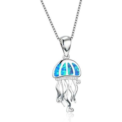 Blauwe vuuropaal kwallen hanger kettingen voor vrouwen 925 sterling zilver dieren sieraden vrouwelijke ketting ketting jubileum geschenken blauw