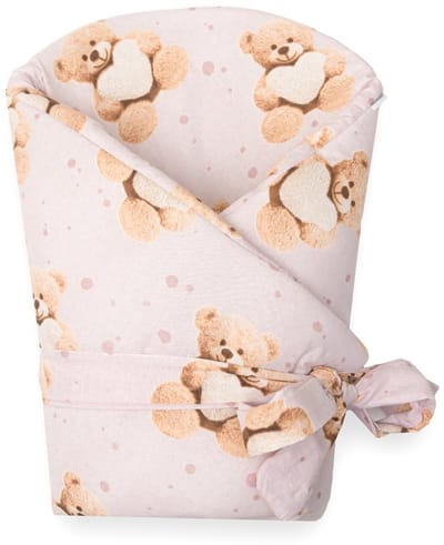 New Baby wikkeldeken teddybeer 80x80 cm roze - Babydeken