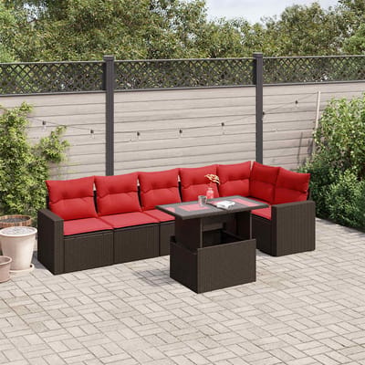 vidaXL - 7-delige - tuinbankset - met - kussens, - bruin - polyrotan