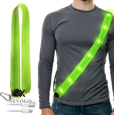 Nevolis Running Light Jogging with Reflector Strap LED USB Rechargeable Adjustable Night Safety Belt for Running Cycling Dog Walking Outdoor Sports .