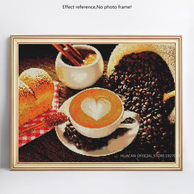 Point de croix diamant broderie coeur café rond complet 5D bricolage diamant peinture 20X30CM