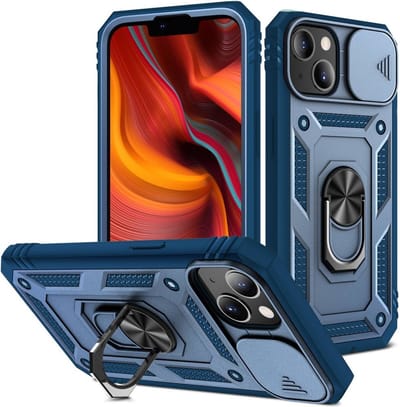 Coverup Hoesje - Geschikt voor iPhone 13 Hoesje - Coverup Ring Kickstand Back Cover met Camera Shield - Blauw