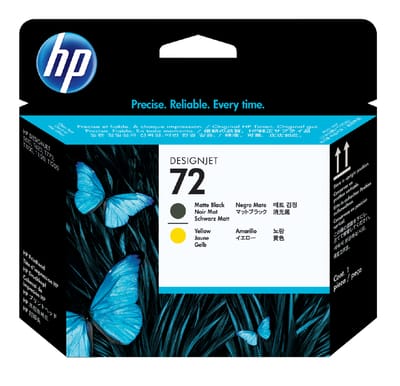 Originele HP DesignJet printkop 72, enkele verpakking, mat zwart/geel (C9384A)