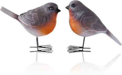 2 stuks roodborst standbeeld - levensechte vogels voor in de tuin