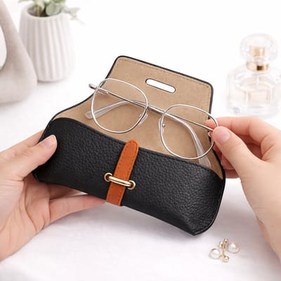 Luxe Brillenetui / Zonnebrillentasje voor Dames – Drukbestendig & Draagbaar PU Etui (17 × 6,5 cm) – Zwart
