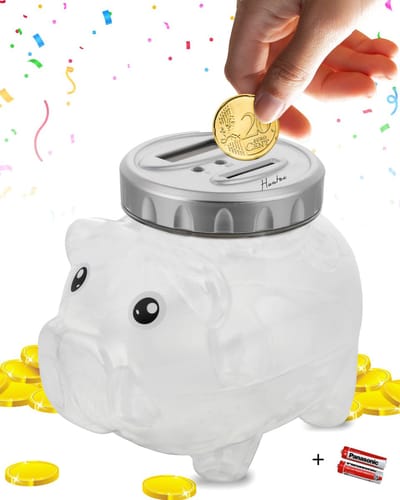 Huntex Digitale Spaarpot Transparant Big Met Muntenteller - 1,75 Liter - Geschikt Voor Euro's - Spaarpot Voor Jongen En Meisje - Met Teller - Met Slot - Elektrische Spaarpot - Volwassenen - Educatief Speelgoed - Spaarvarken