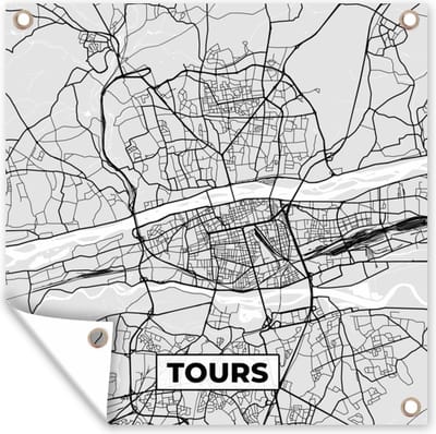 Tuin poster Plattegrond - Kaart - Stadskaart - Frankrijk - Tours - 200x200 cm - Tuindoek