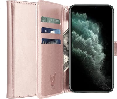 Hoesje geschikt voor iPhone 11 Pro - Book Case Kunstleer Pasjeshouder Rosegoud