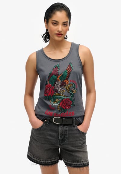 Superdry - Neo Trad Tattoo tanktop met laag uitgesneden ronde hals - Dames - Vesten