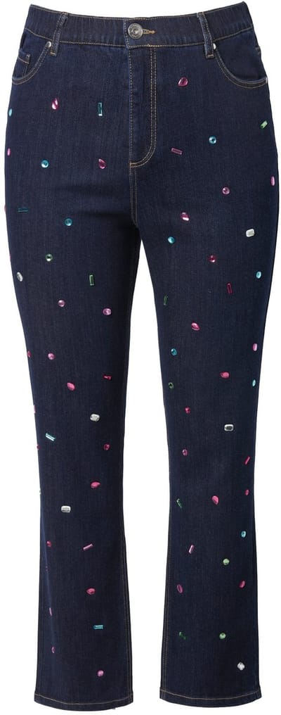 Studio Untold - Dames - Mom jeans wijde pijpen siersteentjes 5-pocket - Donkerblauw denim - Maat 56