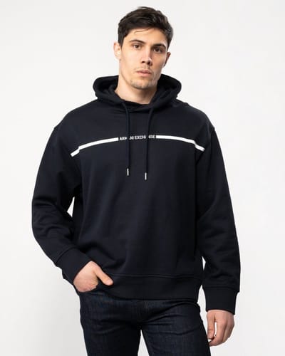 Armani Exchange - Hoodie met streep over de borst met logo in marineblauw maat XL