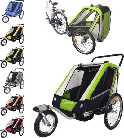 Fietskar en Wandelwagen voor 1 of 2 Kinderen met Geveerde Schokdempers