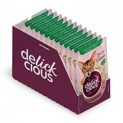 DELICKCIOUS volwassen katten natvoer eend en kipfilet met spinazie in saus 12x85g