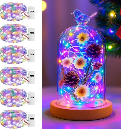 6 Stuks 3 Modi LED Sfeerverlichting met Timerfunctie, 2 Meter 20 LED Fairy Lights op Batterij voor Feesten, Kerst, DIY en Decoratie