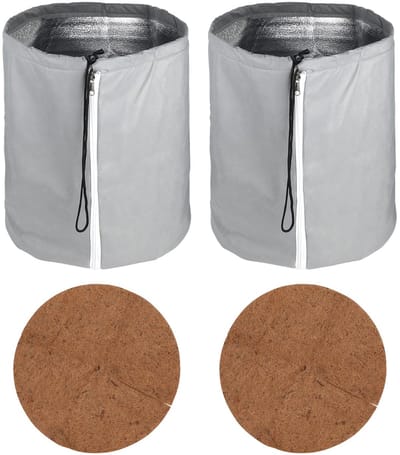Dailygoods - CPROSP Warmtebescherming voor pot, 50 x 45 cm, beschermtas voor potplanten met ritssluiting, trekkoord en vulling van kokosvezel, herbruikbaar, 2 stuks, grijs