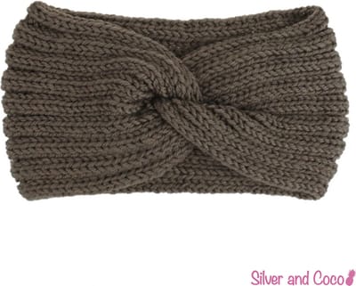 SilverAndCoco® - Winter Haarband Dikke Warme Fluffy Elastische Hoofdband Gedraaid Wol / Geribbelde Wollen Brede Haarbanden Dames / Zachte Warm Bonten Elastische Meisjes Knoop Breed - Khaki