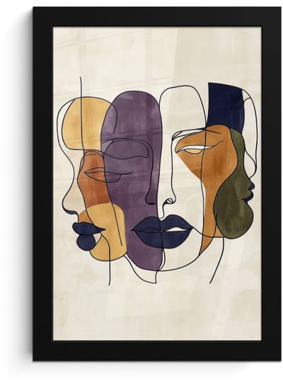 Poster in lijst - Fotolijst 20x30 cm - Posters - Abstract - Overlappende gezichten - Paars - Donkergroen - Posterlijst zwart - Decoratie - Wanddecoratie woonkamer - Muurdecoratie slaapkamer