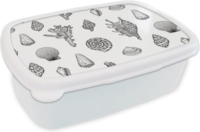 Broodtrommel Wit - Lunchbox - Brooddoos - Schelpen - Zee - Zomer - Patronen - Koraal - 18x12x6 cm - Volwassenen