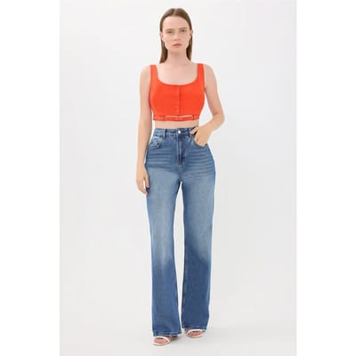 Vierkante Hals Knopjes Cami Tanktop met Ceintuuroverzicht
