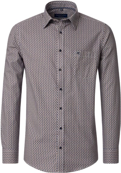 CASA MODA Sport comfort fit overhemd - popeline - bruin dessin - Strijkvriendelijk - Boordmaat: 41 - 42
