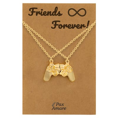 BFF Ketting voor 2 ' Friends Forever' - Controller - Vriendschapsketting op Cadeau Kaartje - 45cm + 5cm verstelbaar - Goudkleurig - Best Friends Hanger - Pax Amare