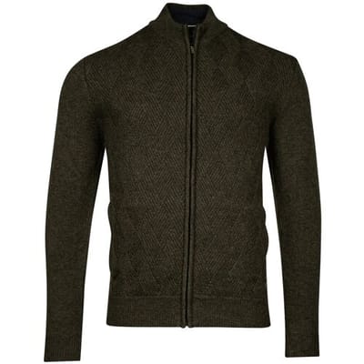 Baileys Vest Cardigan Zip Front Diagonal Structure Knit Donker Groen / male
