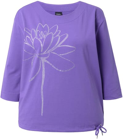 Ulla Popken - Dames - Shirt siersteentjes ronde hals 3/4-mouwen zoomband - Purper - Maat 42+