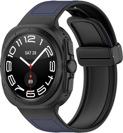 Leren bandje - met siliconen binnenkant - geschikt voor Samsung Galaxy Watch Ultra (47mm) / Ultra 2025 (47mm) - donkerblauw