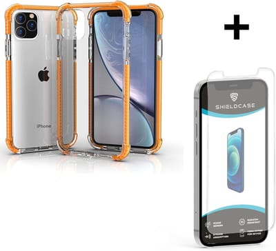 ShieldCase Bumper Shock case - telefoonhoesje geschikt voor Apple iPhone 12 / 12 Pro - shockproof - doorzichtig hoesje - optimale bescherming - oranje + glazen Screen Protector