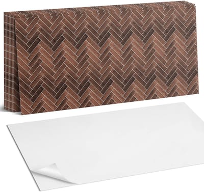 Coloray Plaktegels - Visgraat houtpatroon Zelfklevende Wandtegels - 40 cm x 20 cm - Bruin Plaktegels - 10 stuks - Rechthoek PVC Tegels - Plaktegels Badkamer - Vloertegels Zelfklevend - Vinyl Tegels - Portugese Tegels