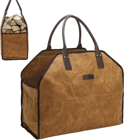 Brandhout Draagtas - Houtdrager Opbergtas - Buitenactiviteiten Opslag - Waterdicht Vlamwerend - 59x17x48cm - Geel