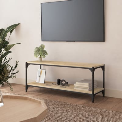 vidaXL - Tv-meubel - 100x33x41 - cm - bewerkt - hout - en - staal - sonoma - eikenkleur