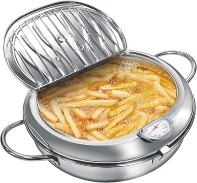 Kleine Friteuse - 20,5 × 13,5 cm - Roestvrijstaal - Met Temperatuurregeling en Automatische Uitschakeling - Gebruiksvriendelijk Ontwerp - Voor Snelle en Gelijke Frituren - Compacte Tafelfriteuse voor Thuisgebruik
