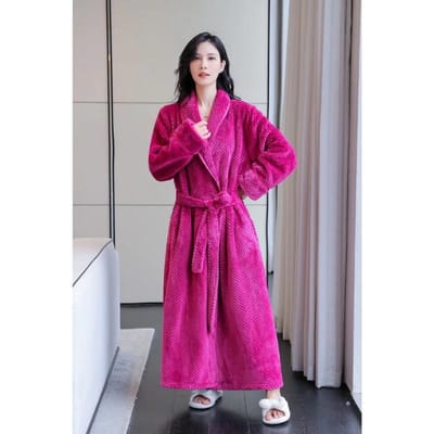 Warme Herfst en Winter Herfst Badjas Verdikte Flanellen Badjas Lange Pyjama Dames Huisjas Fleece Badjas Effen Kleur 3XL pink