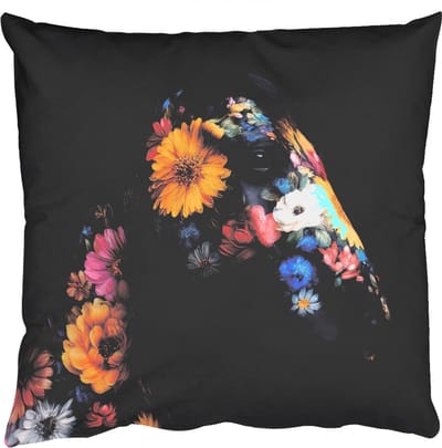 Sierkussens - Kussentjes Woonkamer - 50x50 cm - Paard - Bloemen - Zwart