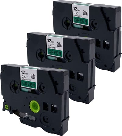 DULA Brother Compatible label tape- Tze-731 - 3 cassettes - Brother P-Touch - Zwart op groen - 12mm x 8m