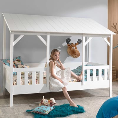 Vipack Bed HuisBed inclusief vensterbanken en heel dak - 90 x 200 cm - wit