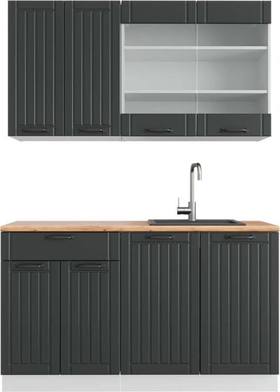 Vicco Fame-Line Eenpersoonskeuken – 140 cm, WB Eik Antraciet landhuis/wit
