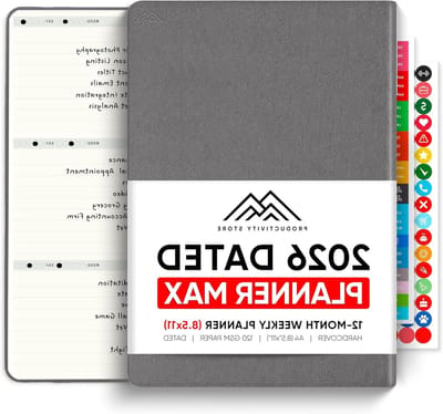 Planner 2025 - Doelplanner Agenda - Productiviteit Verhoging - Dagelijkse Wekelijkse Maandelijkse - 85 x 11 inch - Grijs